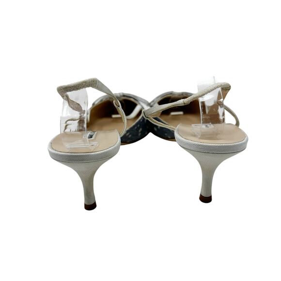 Manolo Blahnik Floral Bow Slingback Heels EU 40 Blue Grosgrain Trim Vintage - Picture 4 of 8